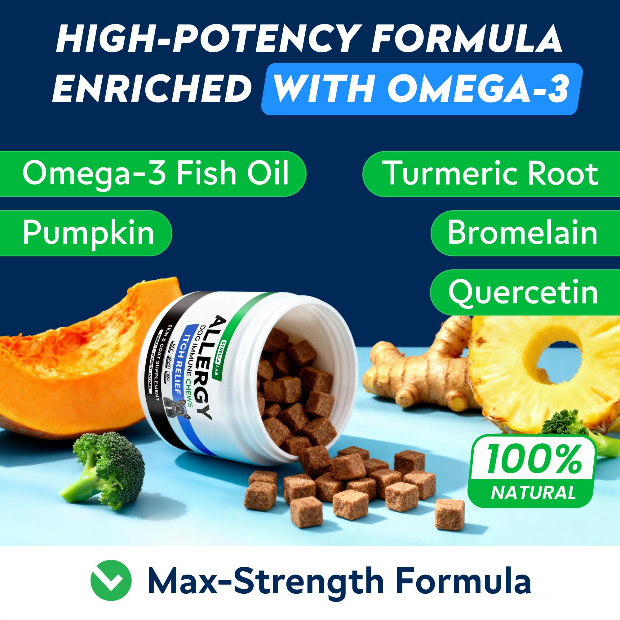 STRELLALAB StrellaLab omega-3 dog oil bottle, supports coat shine and overall wellness.