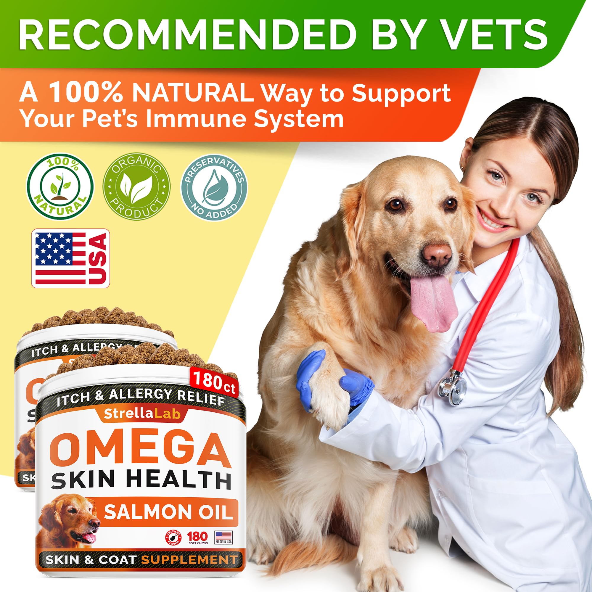STRELLALAB Omega 3 for Dogs near-shine coat and healthy look.