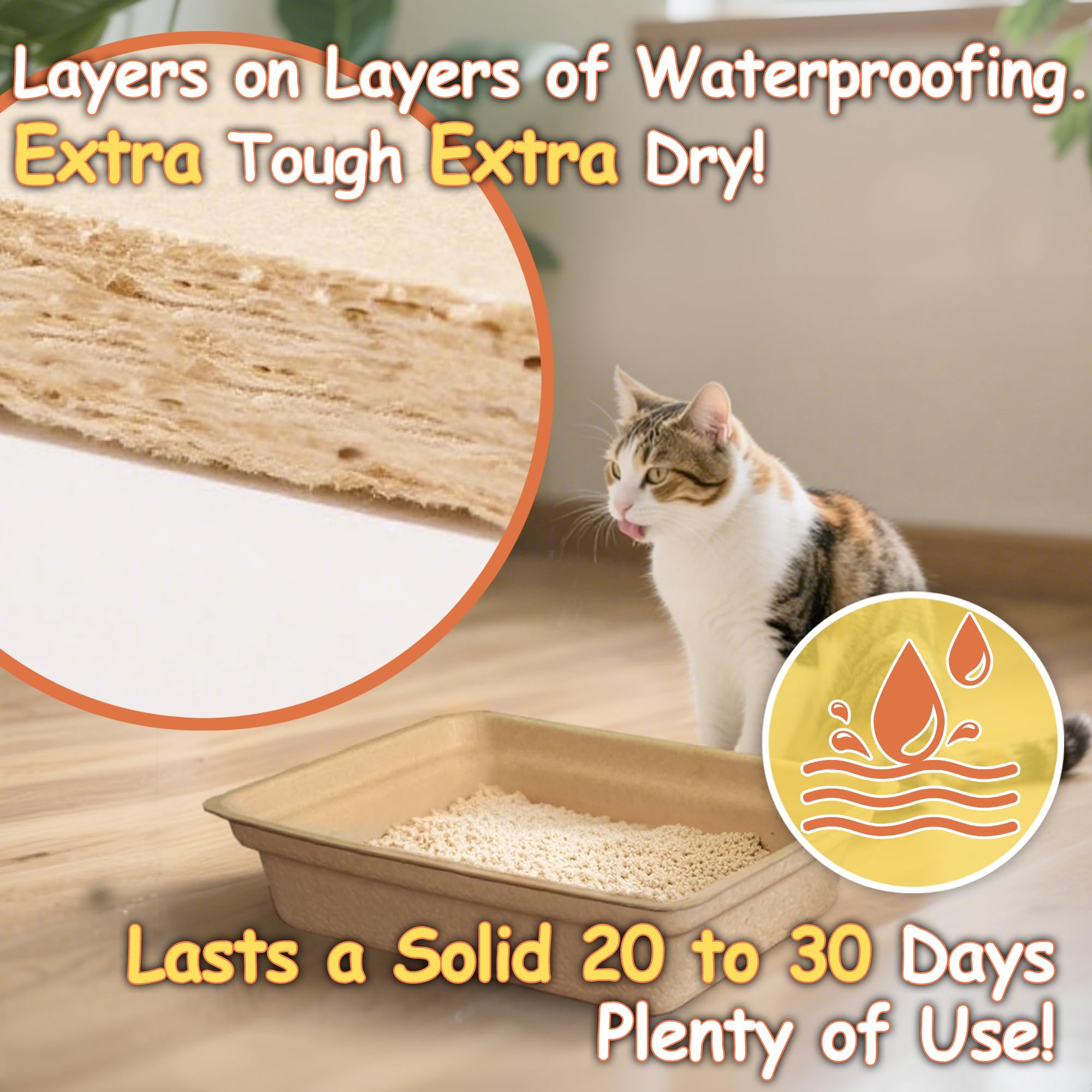 Strenthychosing disposable litter box leak-proof material close-up emphasizes durability and mess prevention.