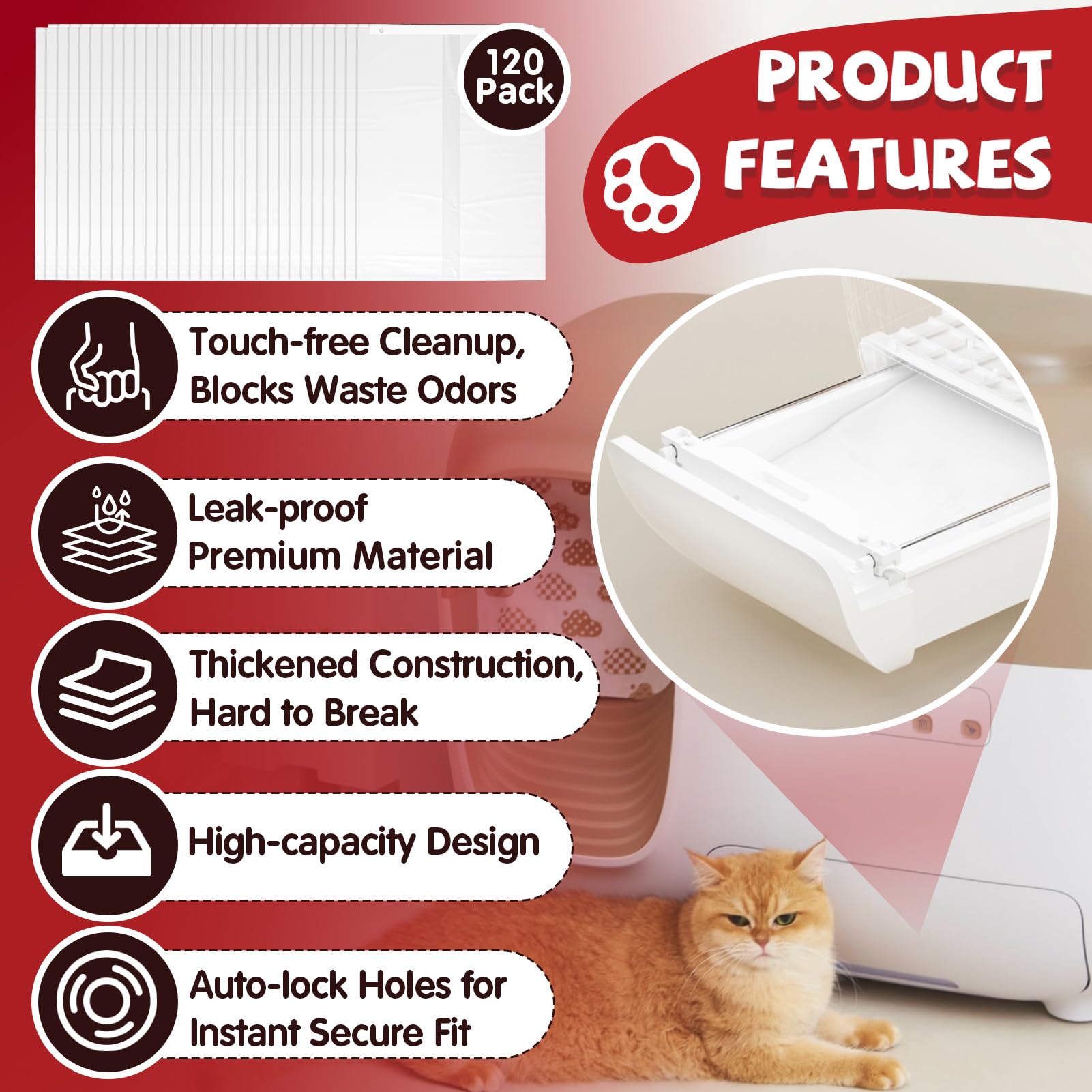 Streyto-tek Petsnowy bags illustrate easy installation aligning four holes with buttons.