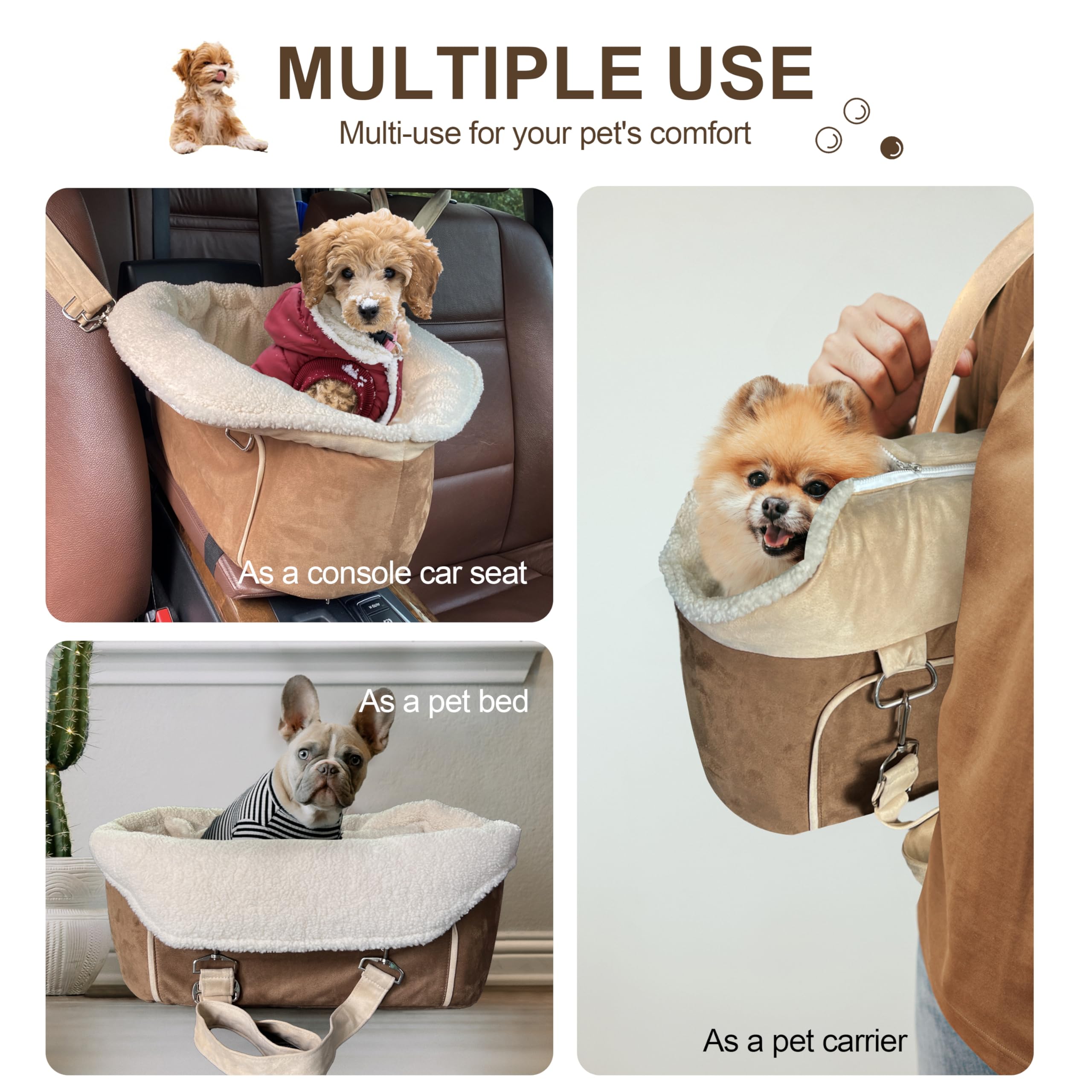 Strusery dog car seat belt attachment system in use for secure travel