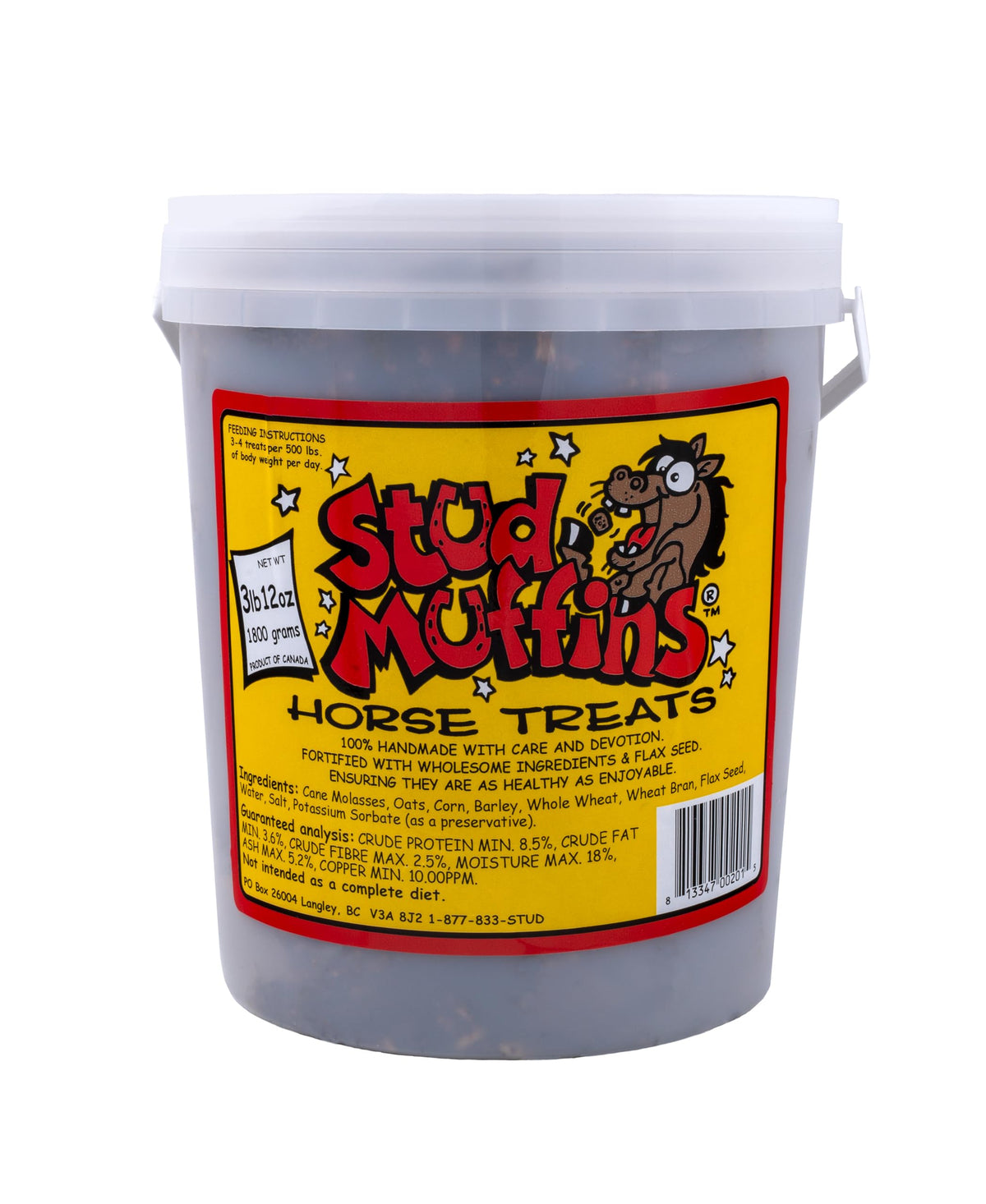 Stud Muffins 60oz bucket ready for easy horse feeding