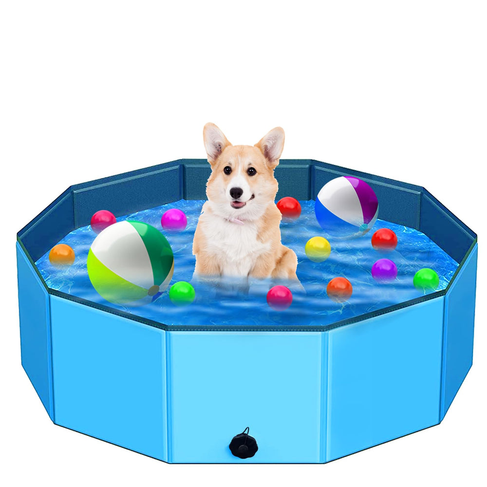 STUDESK foldable dog pool folded for easy storage and travel convenience