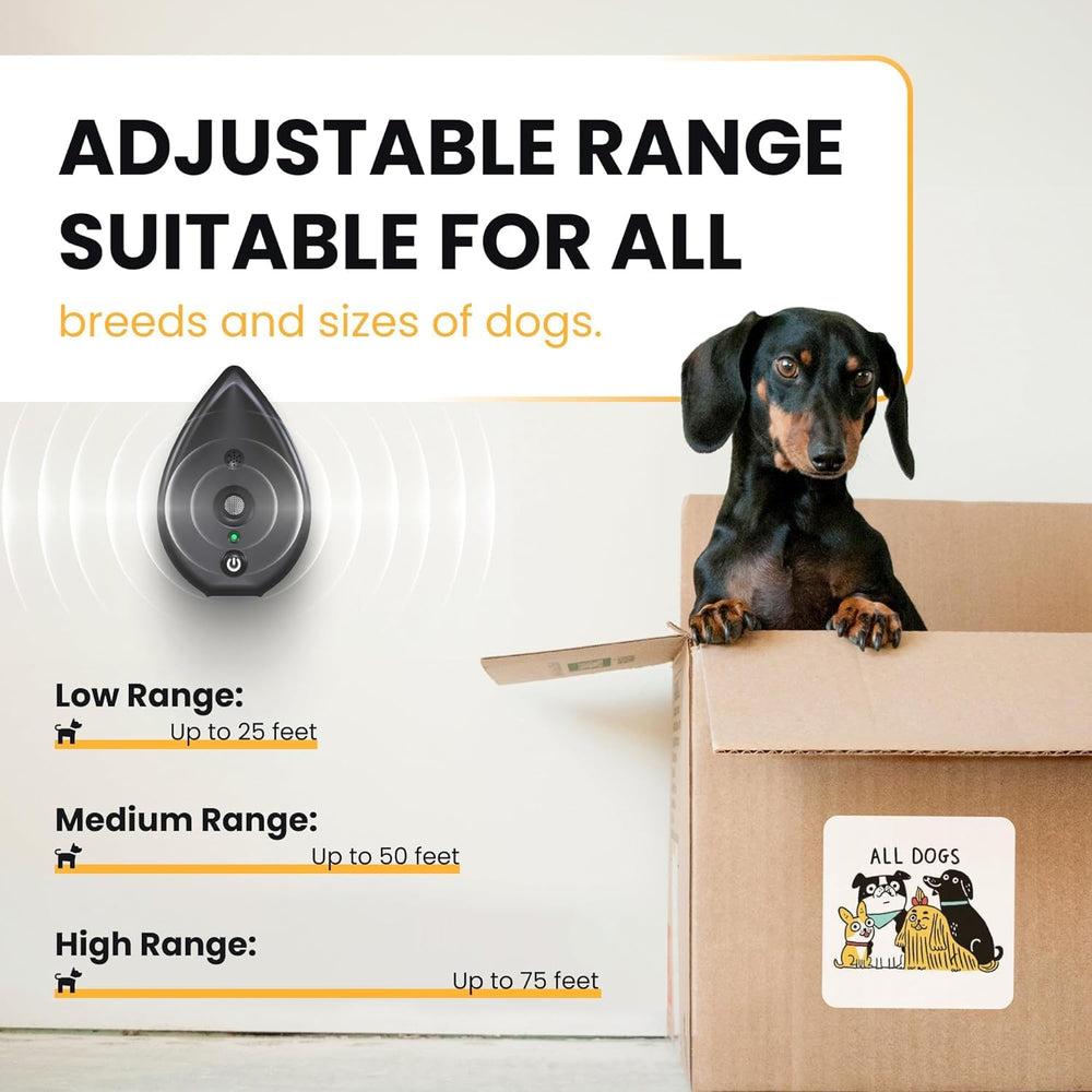 STÙNICK ultrasonic bark control modes show adjustable range for flexible coverage.