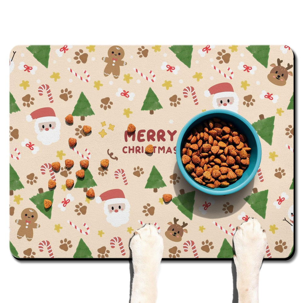 Stunnoosy multi-style Christmas pet mat fits various home decors and bowls.