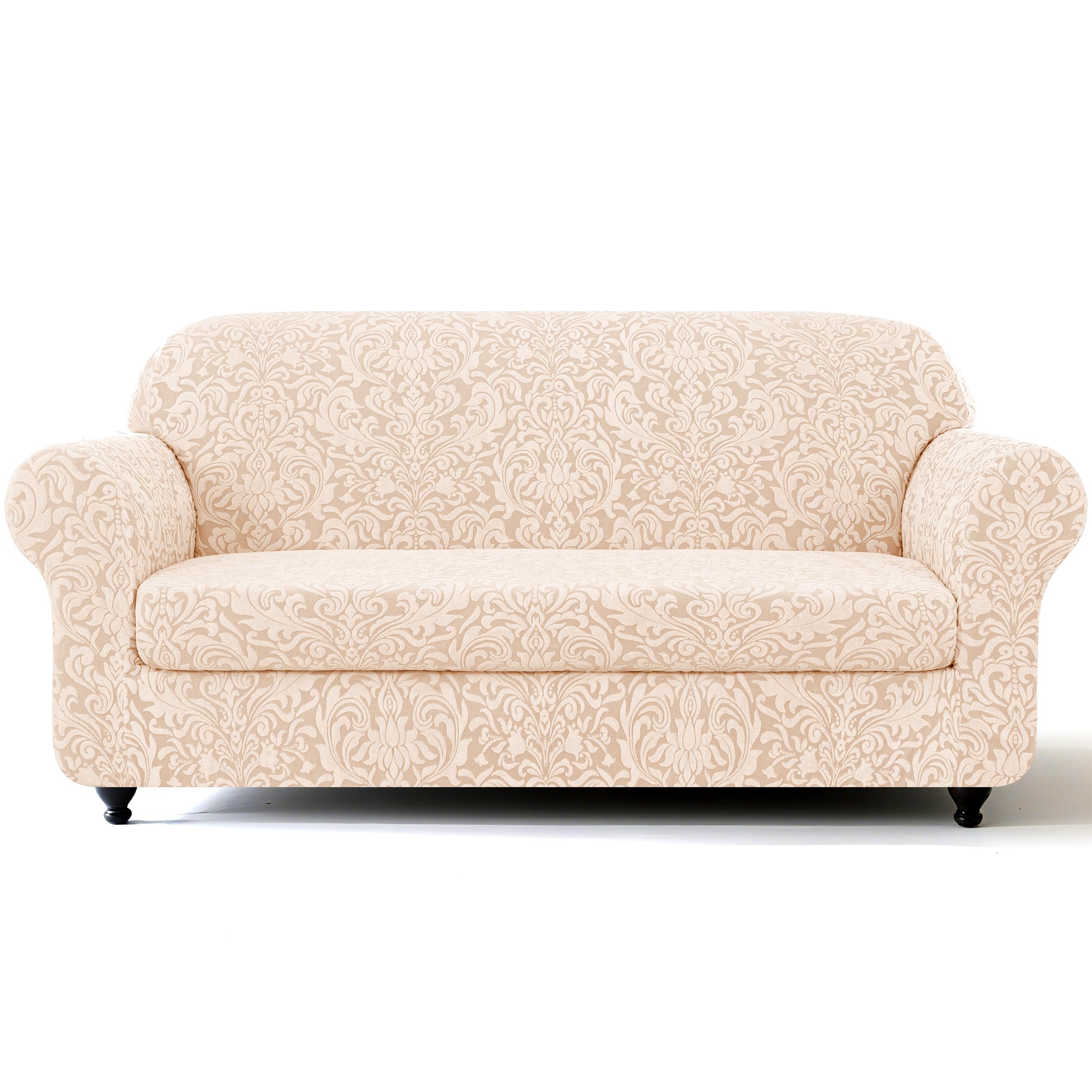 SUBRTEX loveseat cover damask-design closeup shows durable protection from pets.