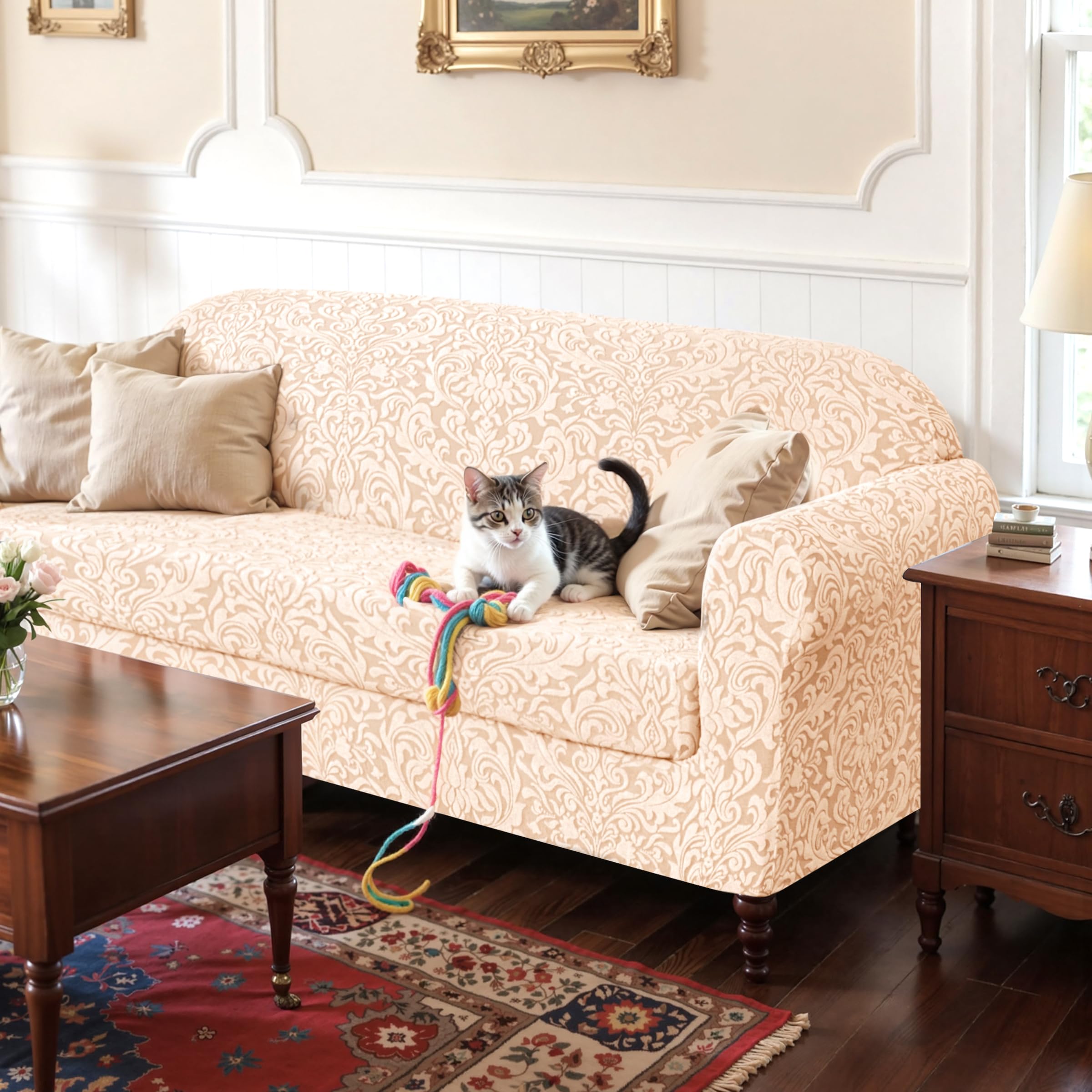 SUBRTEX fits-various-sofas scene demonstrates adaptability across multiple sofa types.