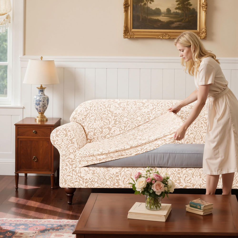 SUBRTEX wrinkle-resistant fabric closeup indicates easy, long-lasting sofa protection.