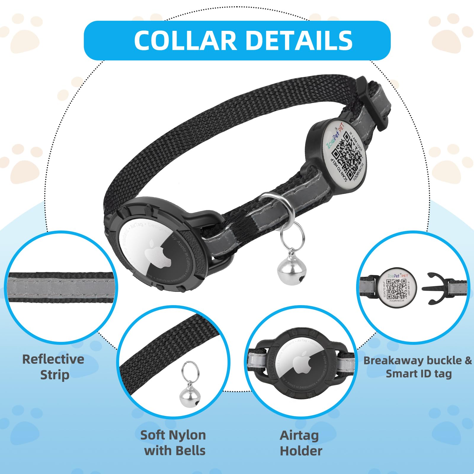 sucegi Airtag Cat Collar adjustable fit adapts from kittens to adult cats.