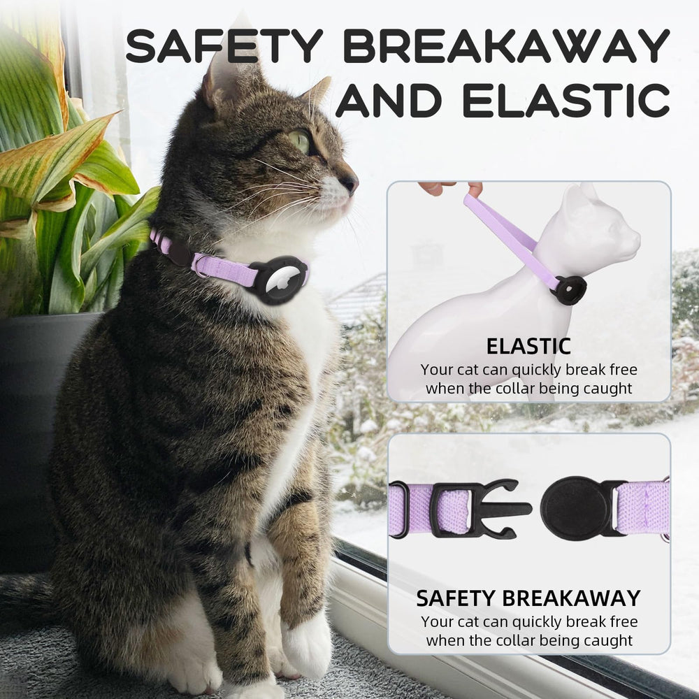 Sucegi AirTag Cat Collar purple with holder shows integrated AirTag protection.