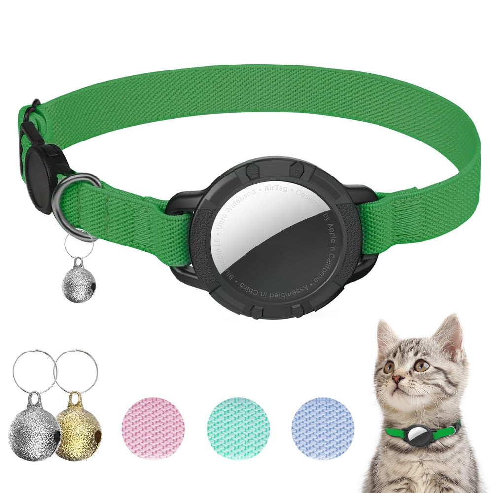Sucegi AirTag Cat Collar emerald-green strap showing secure fit and style