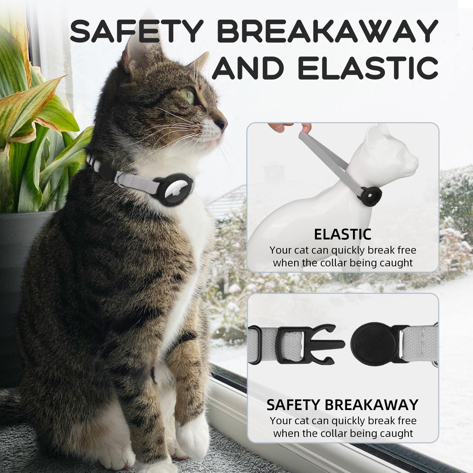 Sucegi AirTag Cat Collar gray AirTag holder detail for secure tracking