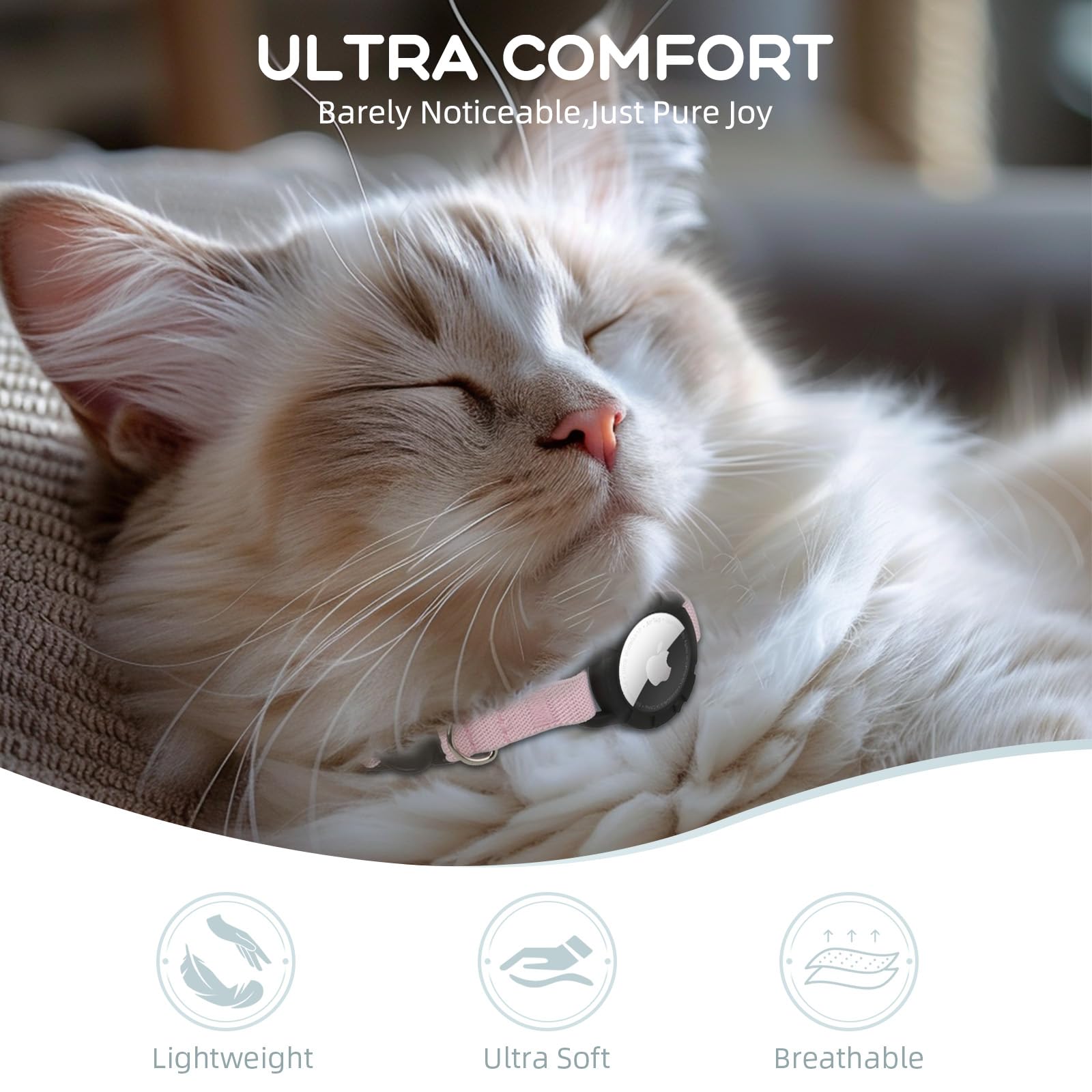 Sucegi AirTag cat collar on cat model for comfortable wear
