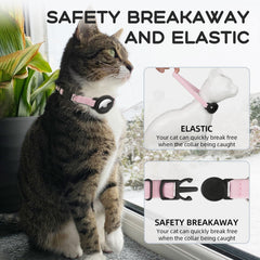 Sucegi AirTag cat collar pink stretchy strap detail highlights flexibility