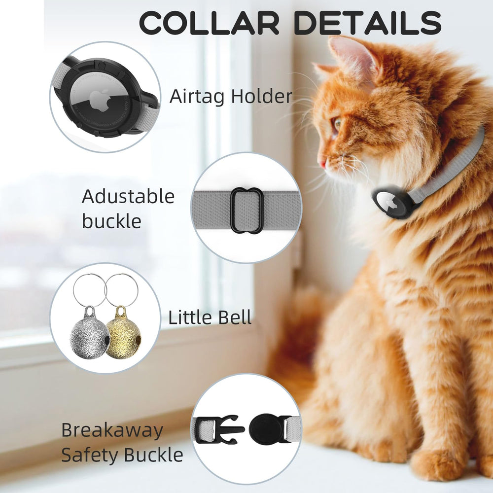 Sucegi AirTag Cat Collar stretchy 8-12.5 inch for comfortable fit