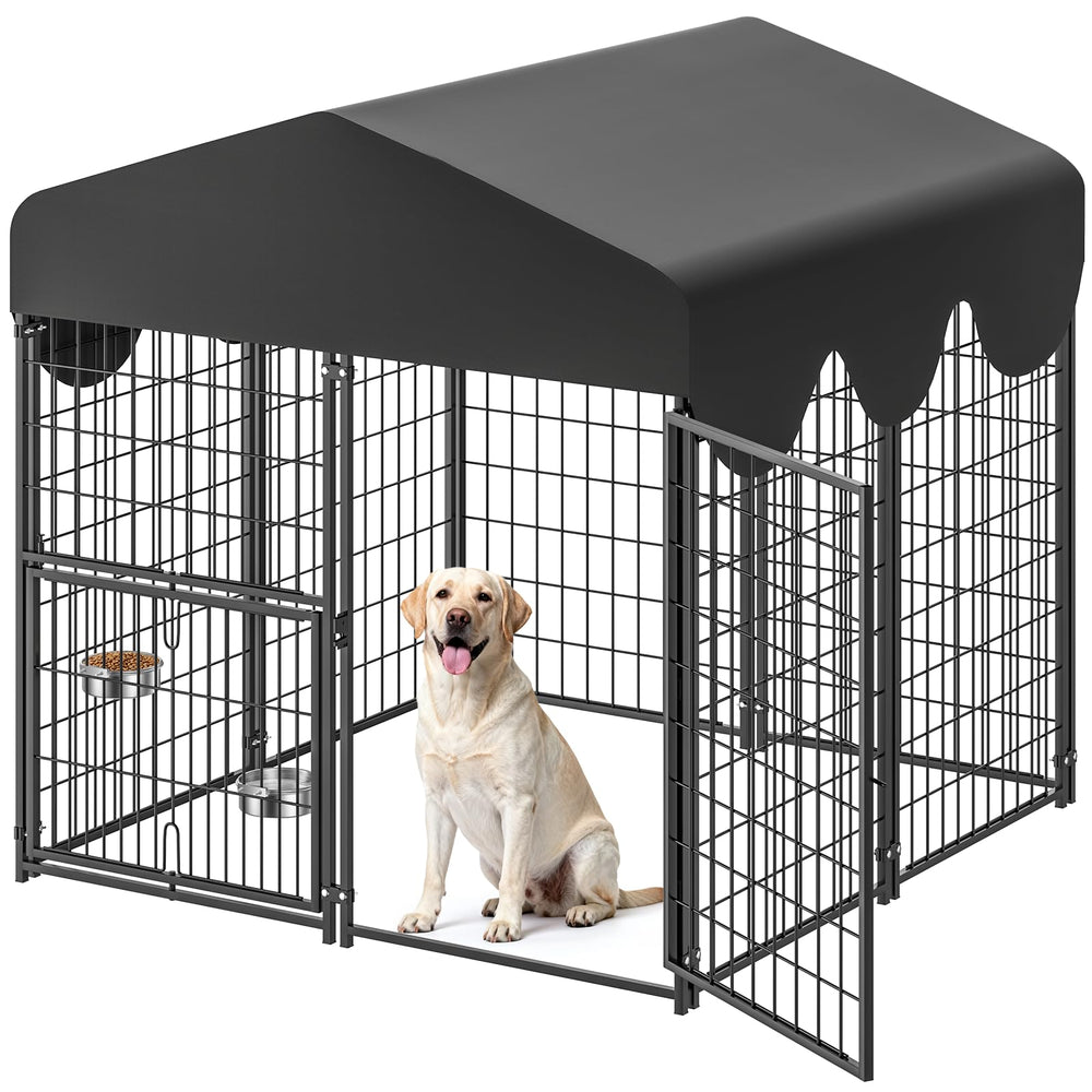 Suchown dog kennel rotating door enables secure containment with gravity-lock.