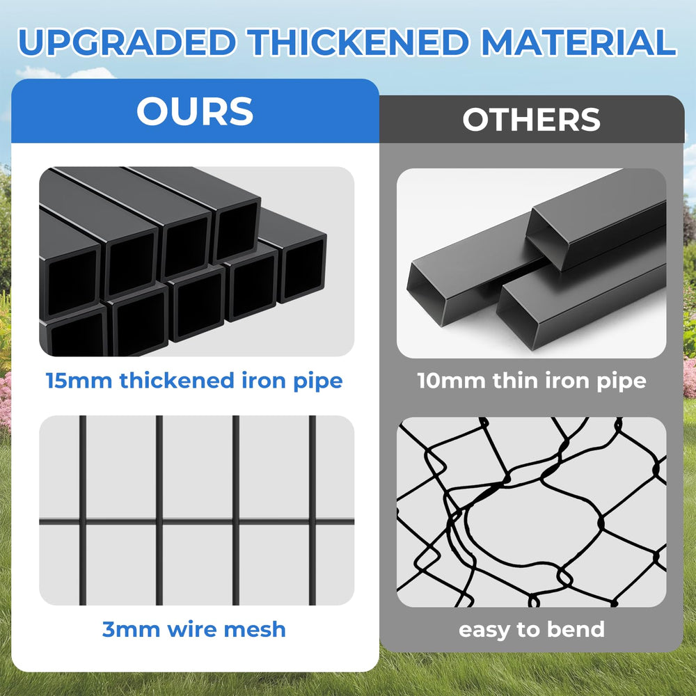 Suchown outdoor pet enclosure roof offers all-weather shelter.