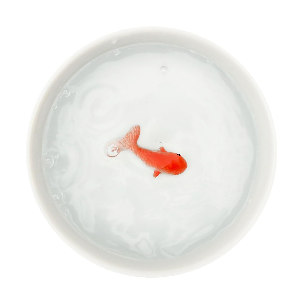Suck UK cat bowl showcases hand-painted goldfish for engaging feline interest.