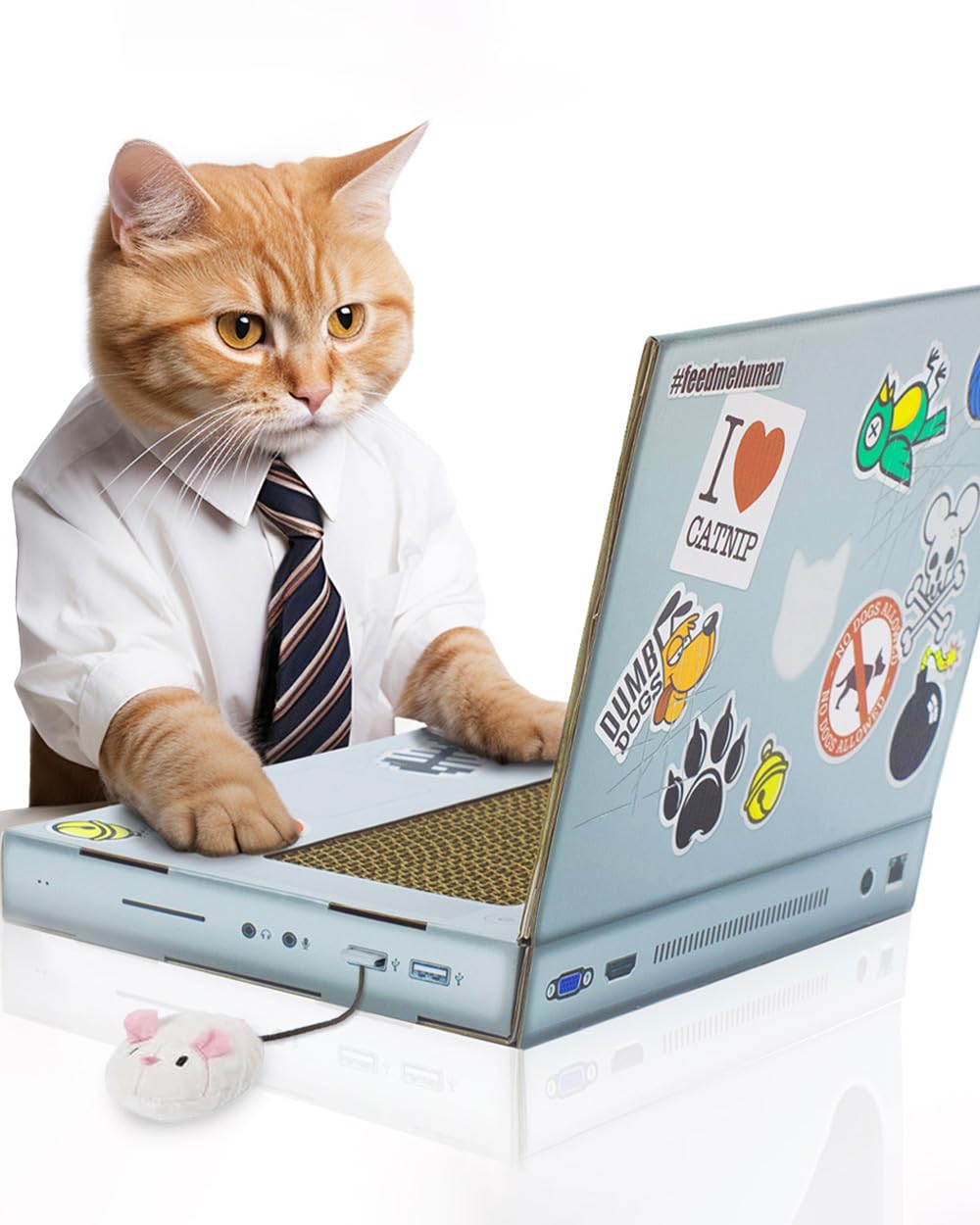 Suck UK Cat Laptop with fluffy mouse engages kittens during playtime