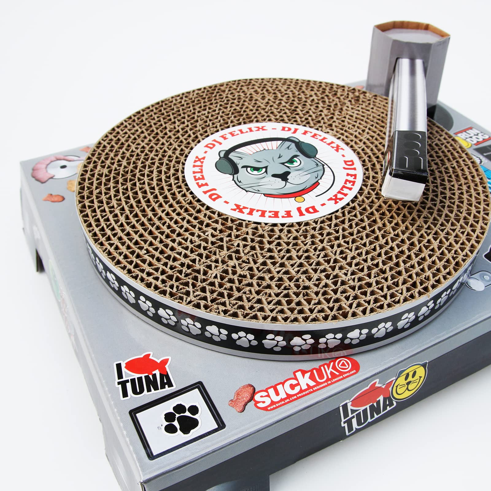 Suck UK cat-scratch-pad-turntable inviting interactive play for kittens