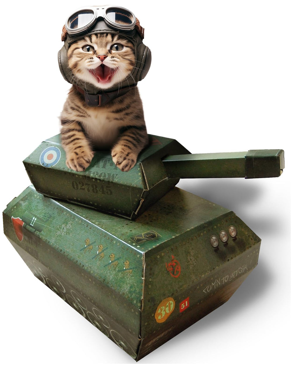 Suck UK Tank Cat House front view for curious cats, enabling indoor play.