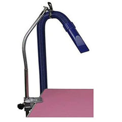 SudaTek grooming table stand clamp securely attaching to a table for hands-free grooming.