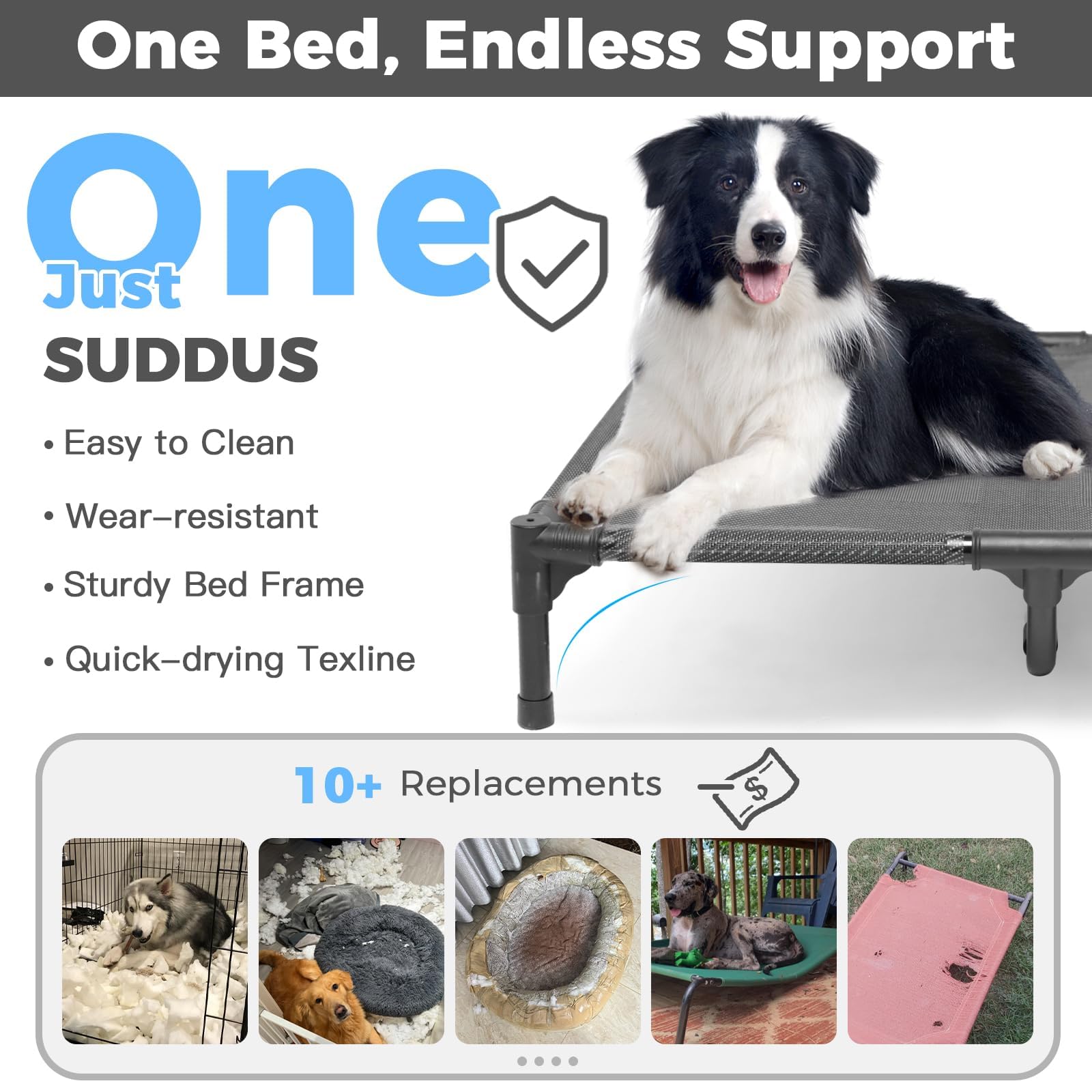 Suddus elevated dog bed dual-support-bars image demonstrates stable load support
