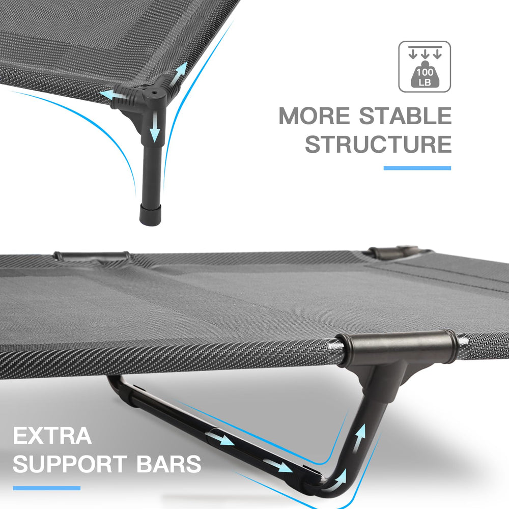 Suddus elevated bed featuring Teslin mesh for cooling airflow