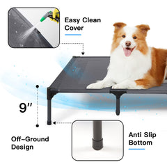 Suddus elevated dog bed metal-frame closeup emphasizes durable construction
