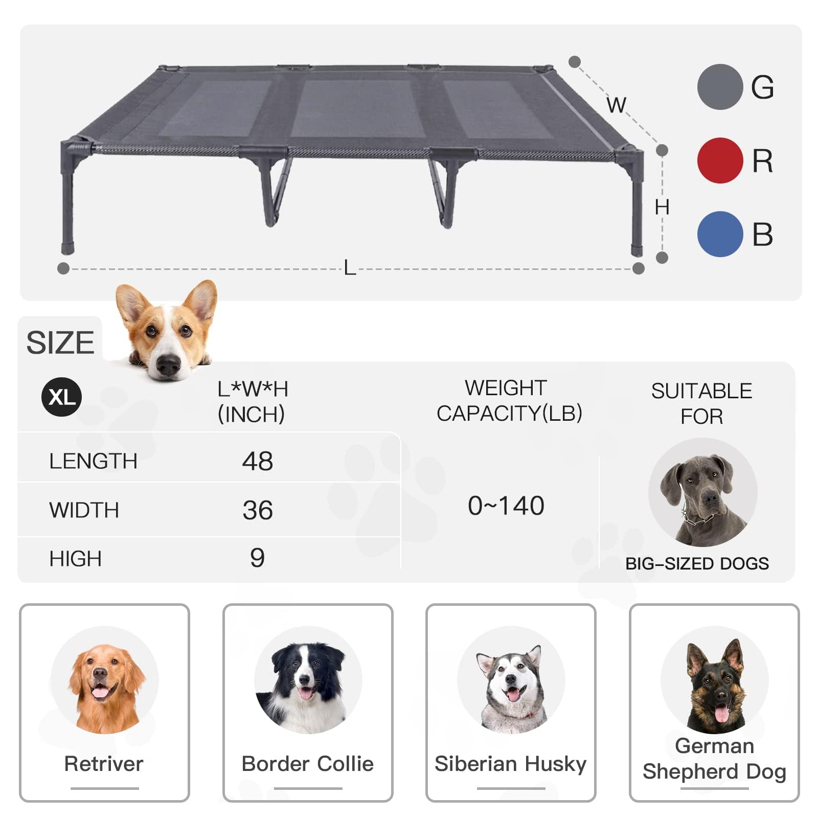 Suddus elevated dog bed non-slip-feet focus shows secure placement