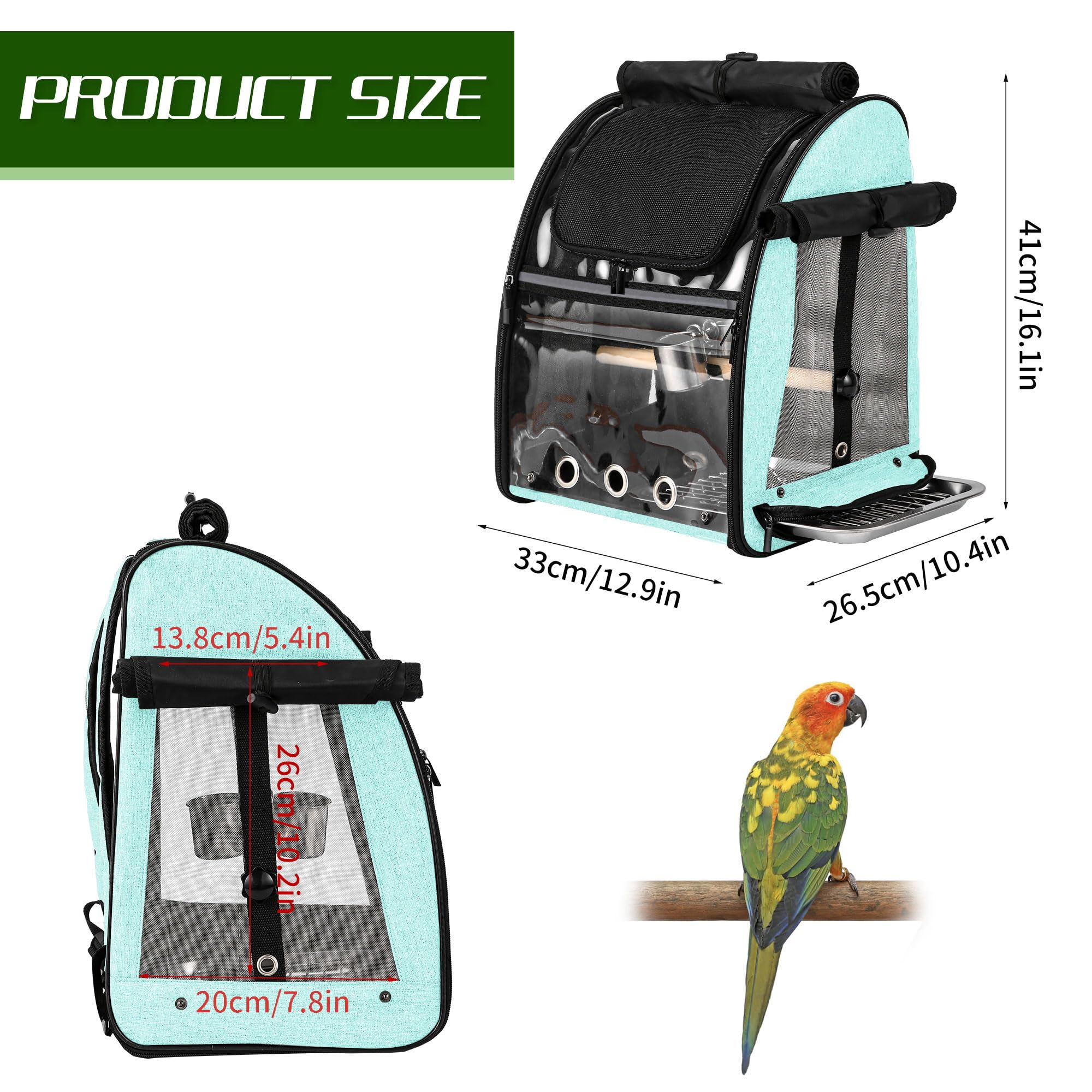 Suertree carrier dimensions 12.9 by 10.4 by 16.1 inches for small parrots
