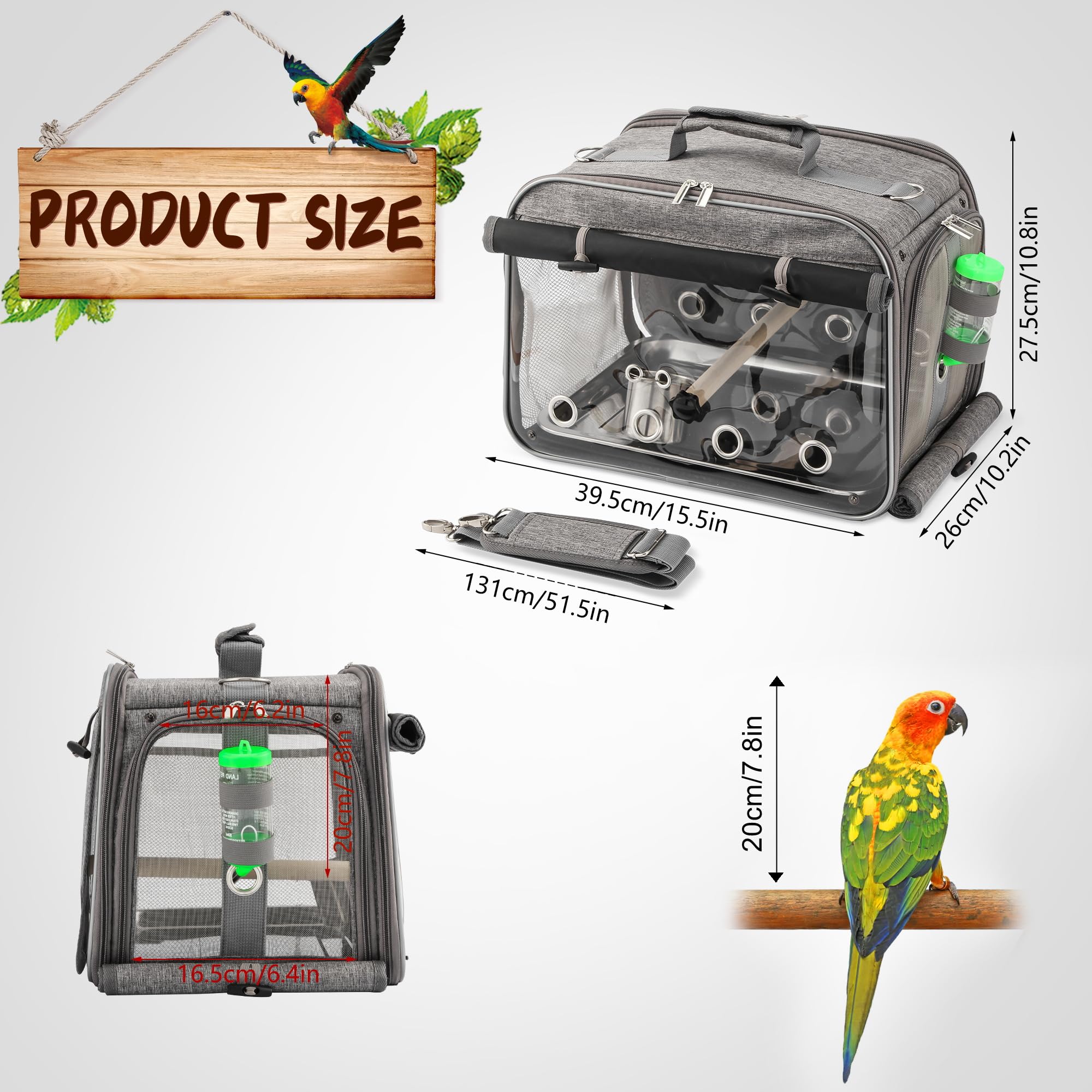 Suertree bird carrier features water bottle and bowl storage for long trips