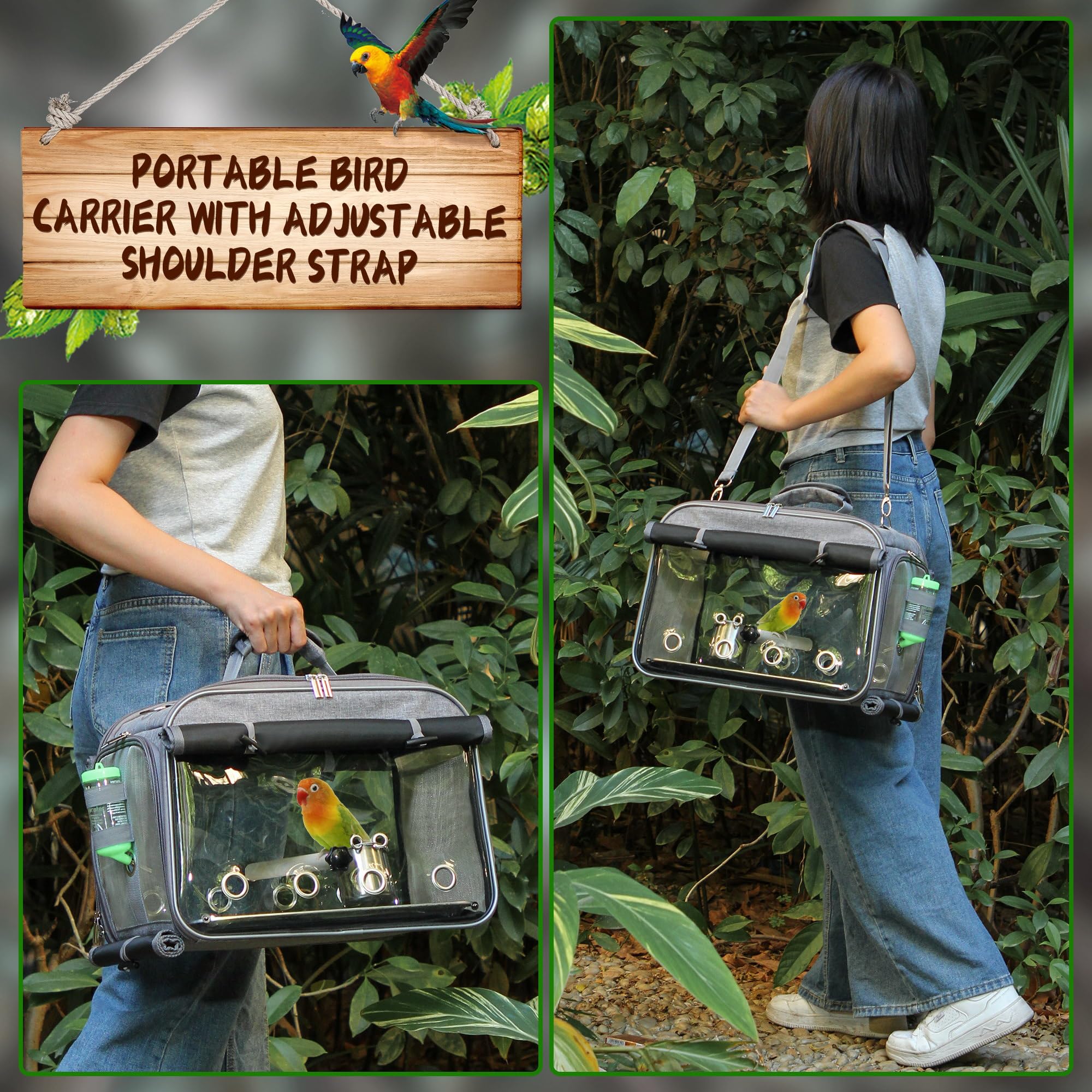 Suertree bird carrier with car-seat strap for secure travel in car