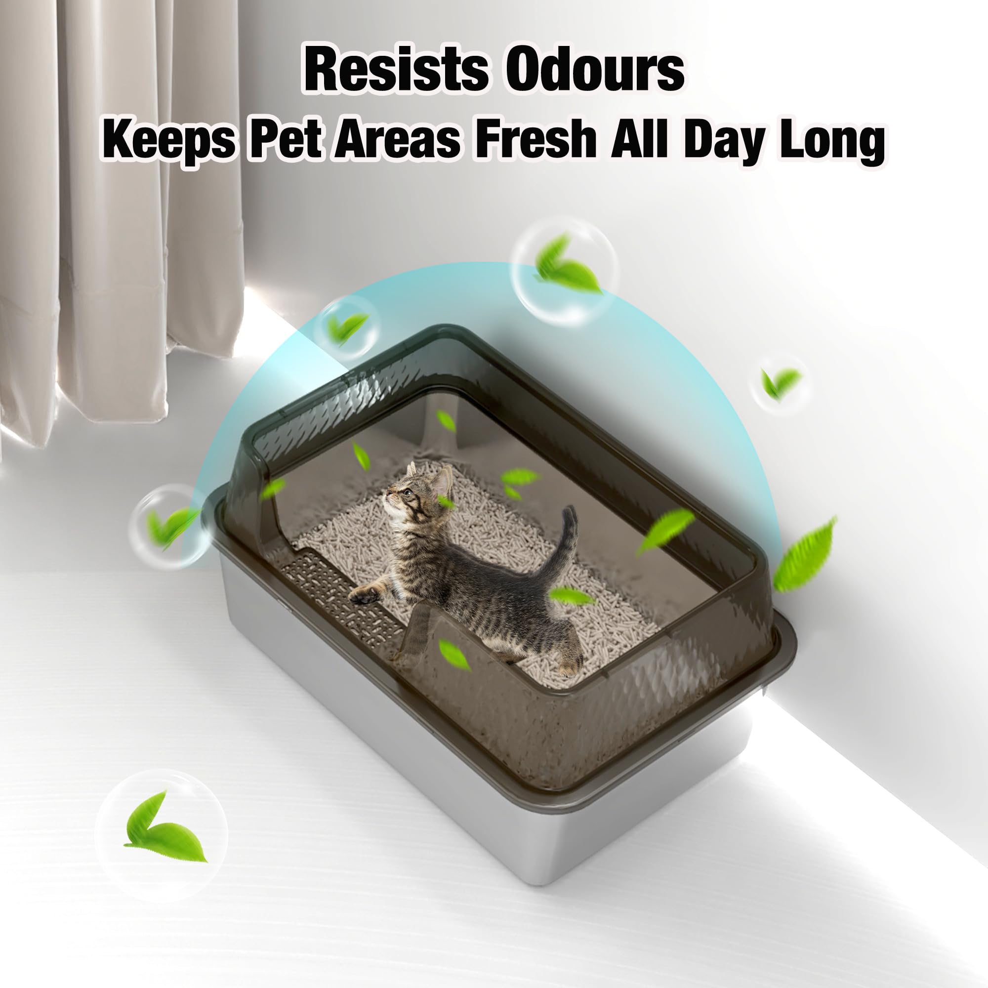 Suhaco easy-clean litter box with smooth surface, mat, and scoop