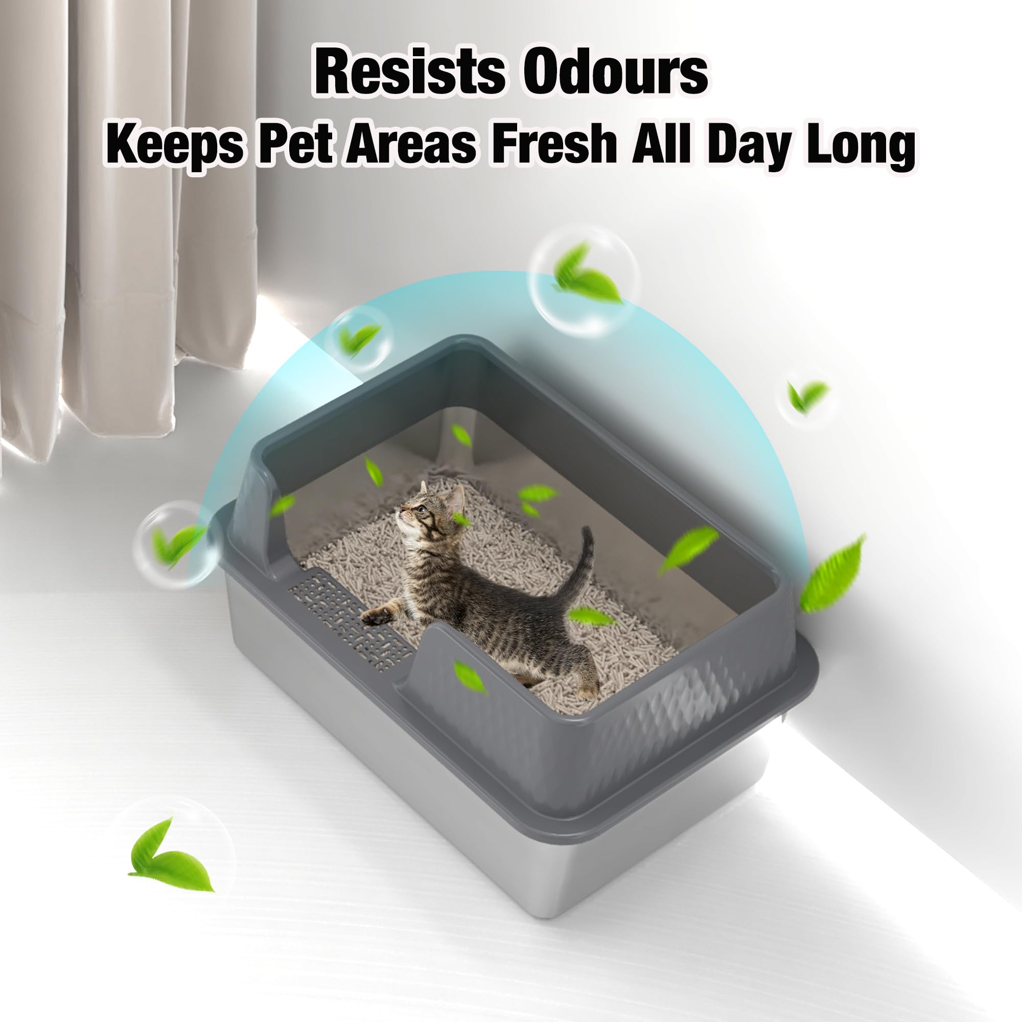 Suhaco easy-clean stainless steel litter box Grey with smooth surface simplifies maintenance.