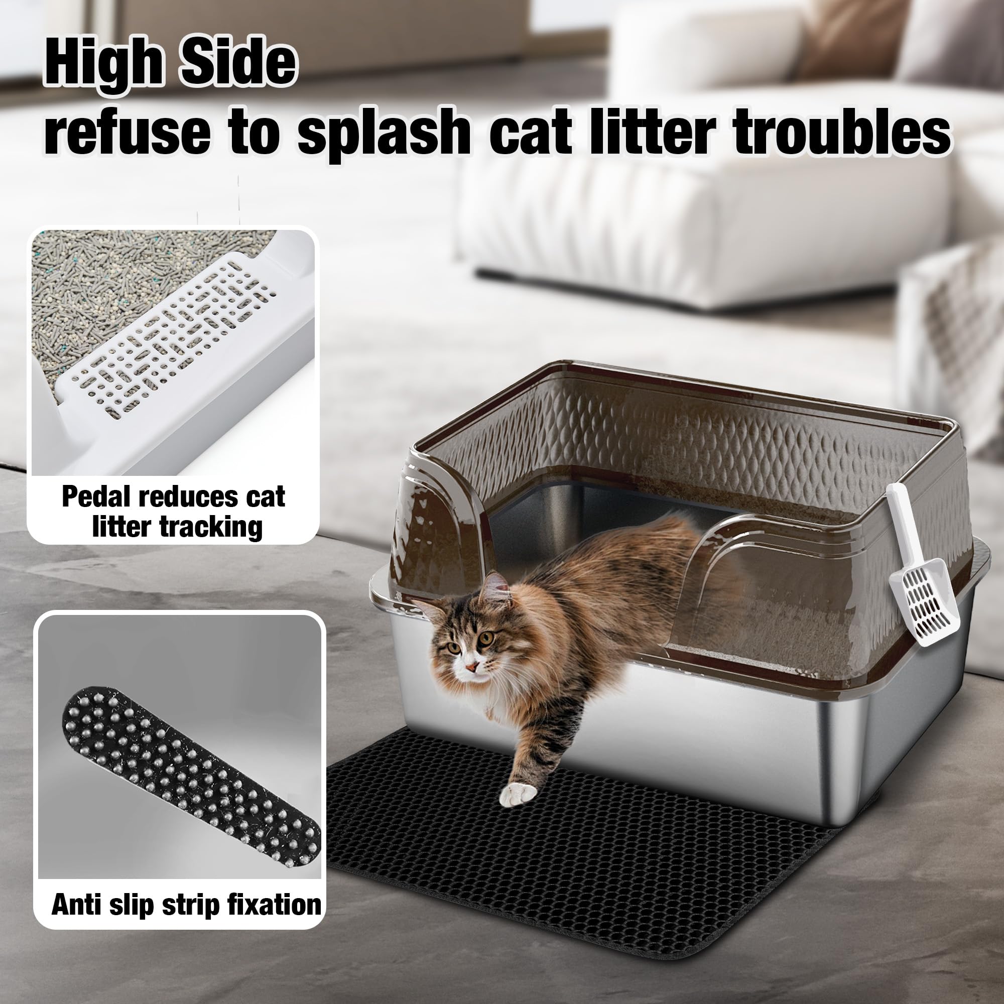 Suhaco XL litter mat in black helps trap litter and reduce tracking.