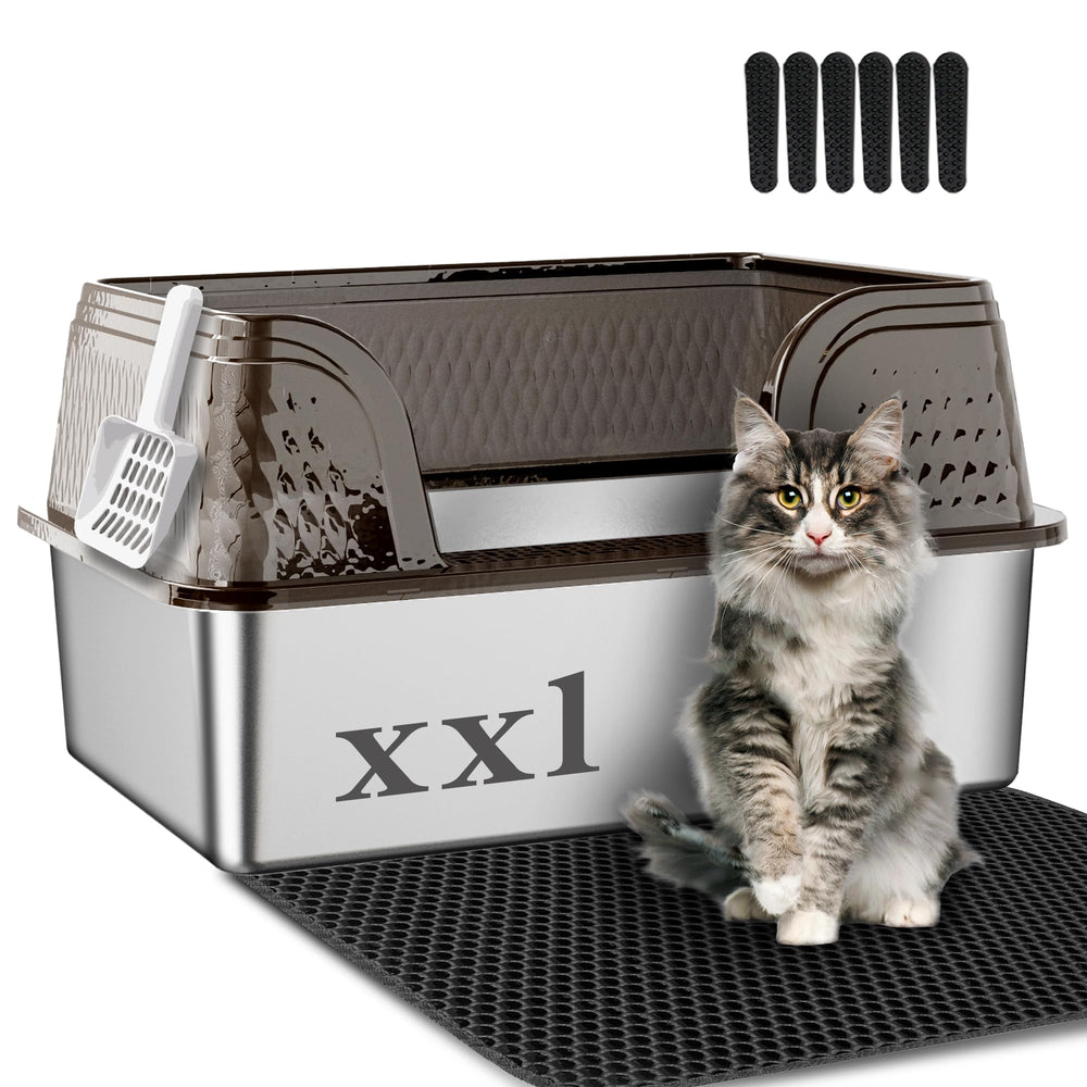 Suhaco XL stainless steel litter box lid in black keeps mess contained.