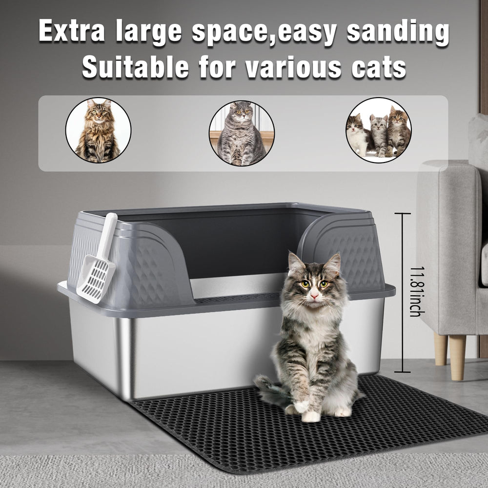 Suhaco XXL high-sided design keeps litter contained and spills at bay.