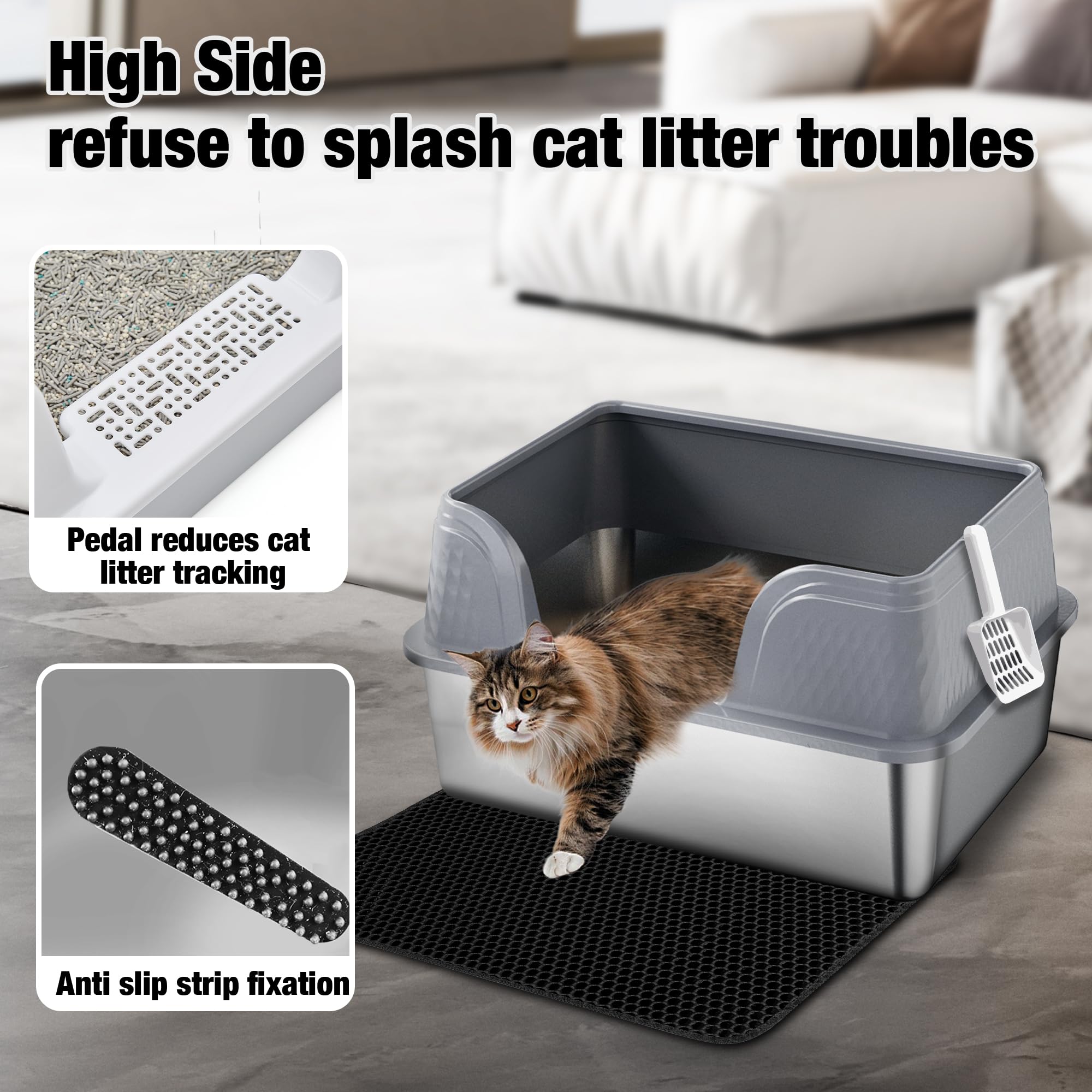Suhaco XXL with litter mat included helps trap stray litter.