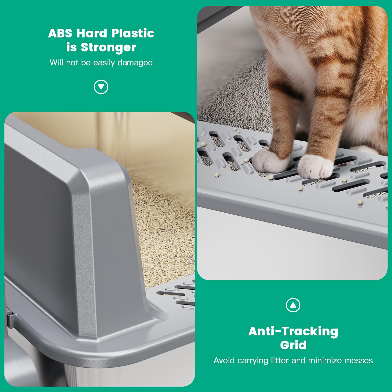 Suitfeel metal litter box with entrance filter reduces litter tracking.