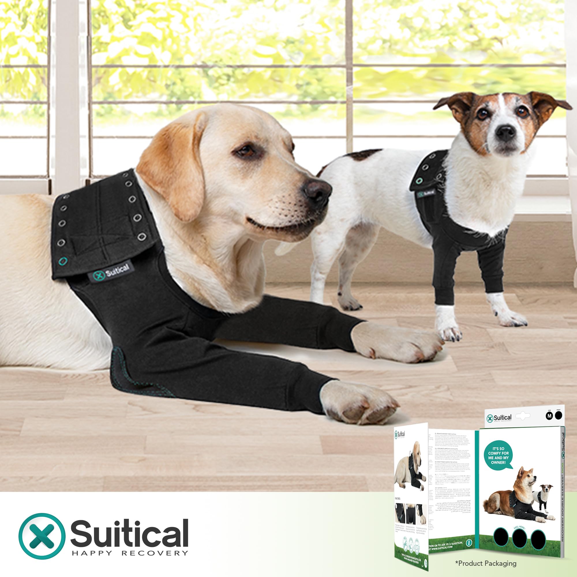Suitical Recovery Double Sleeve chest sizing fits mid sized dogs 21.3 to 26.8 inches