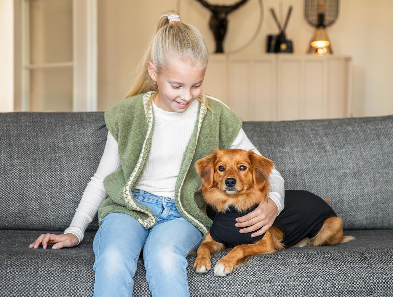 Suitical Recovery Suit clip-up system enables easy walks and potty breaks