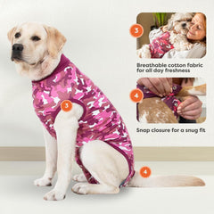 Suitical Recovery Suit for Dogs back view showing intact sutures protection.