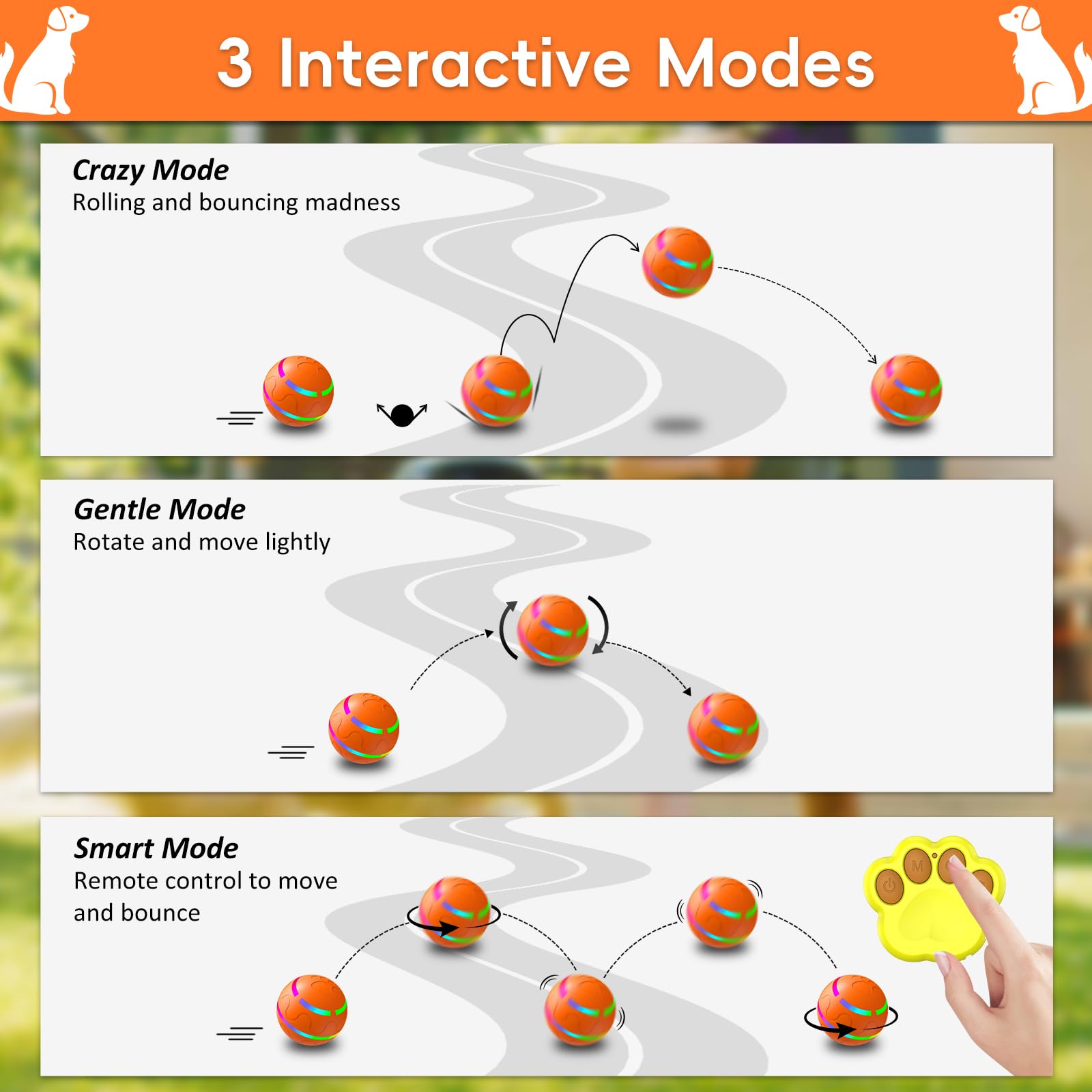 SUJF USB rechargeable ball powers 1 to 4 hours of active play indoors or outdoors