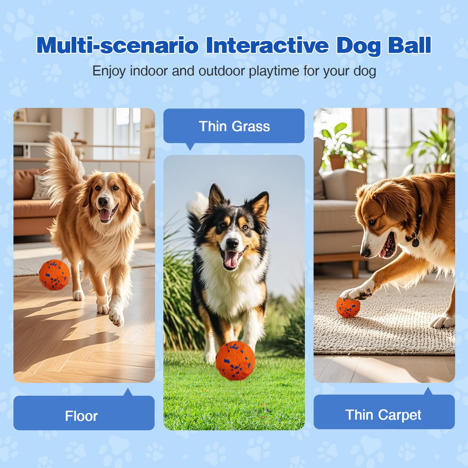 SUJF Interactive Dog Ball green mode indicator; normal mode for relaxed play.