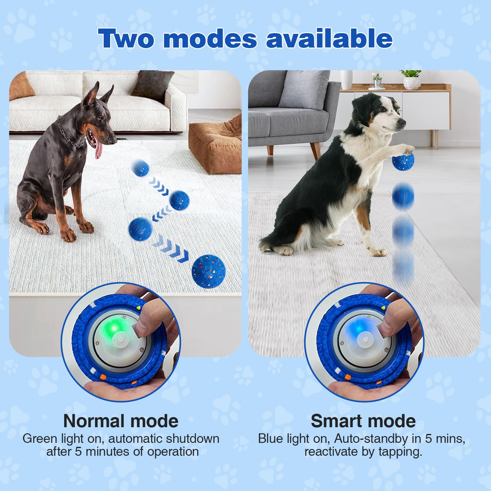 SUJF interactive dog ball green mode shows normal play with auto-stop