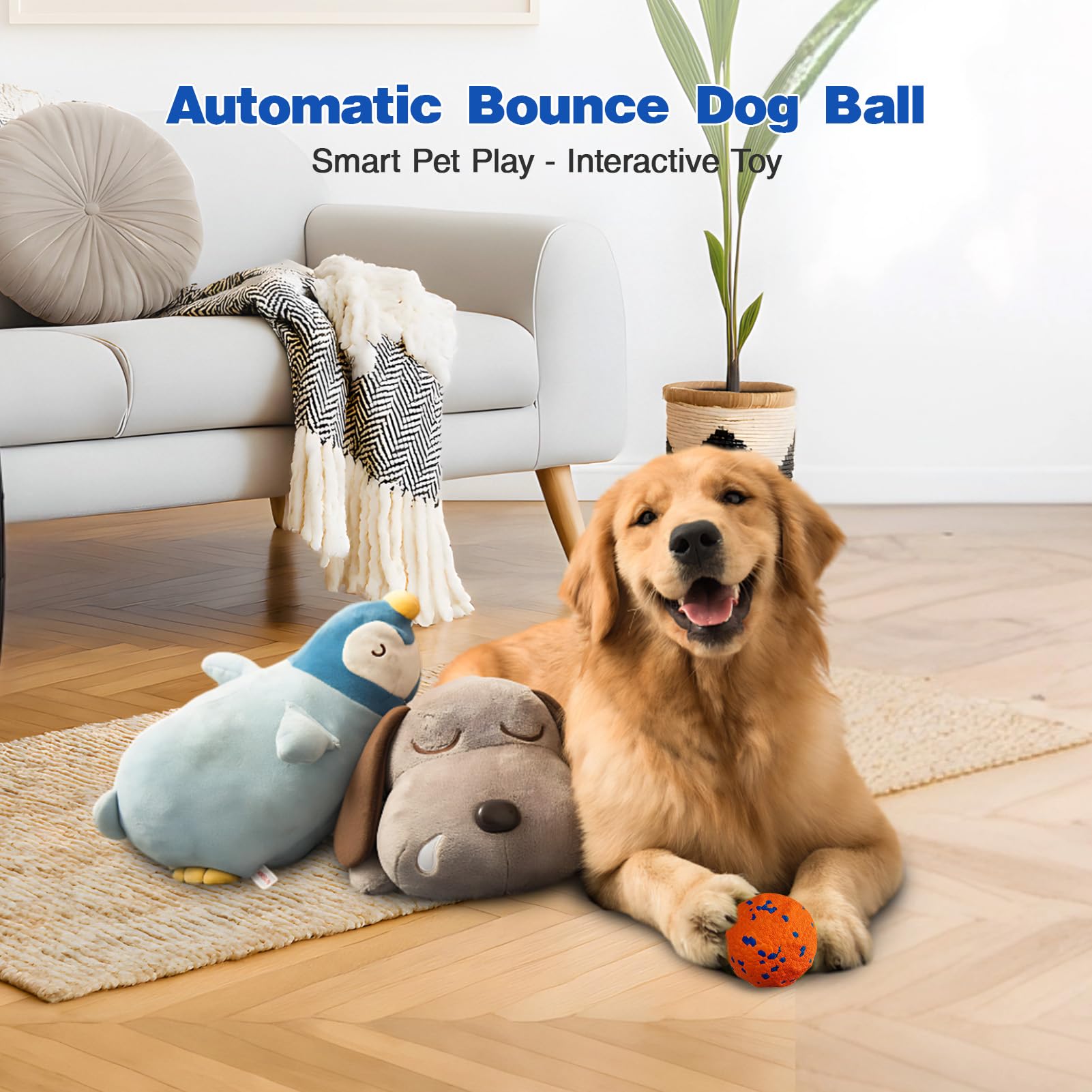 SUJF Interactive Dog Ball indoor-outdoor use; versatile for home and yard fun.