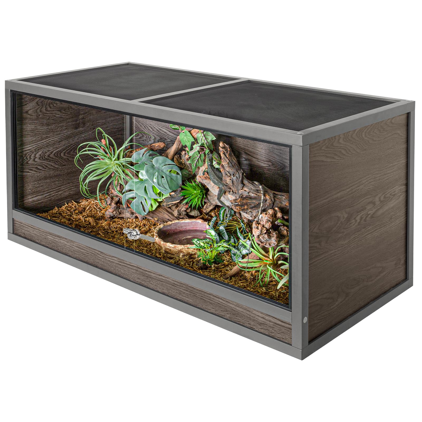 SUKEOPET Woodern Reptile Enclosure front view highlights sturdy build for durable reptile housing.