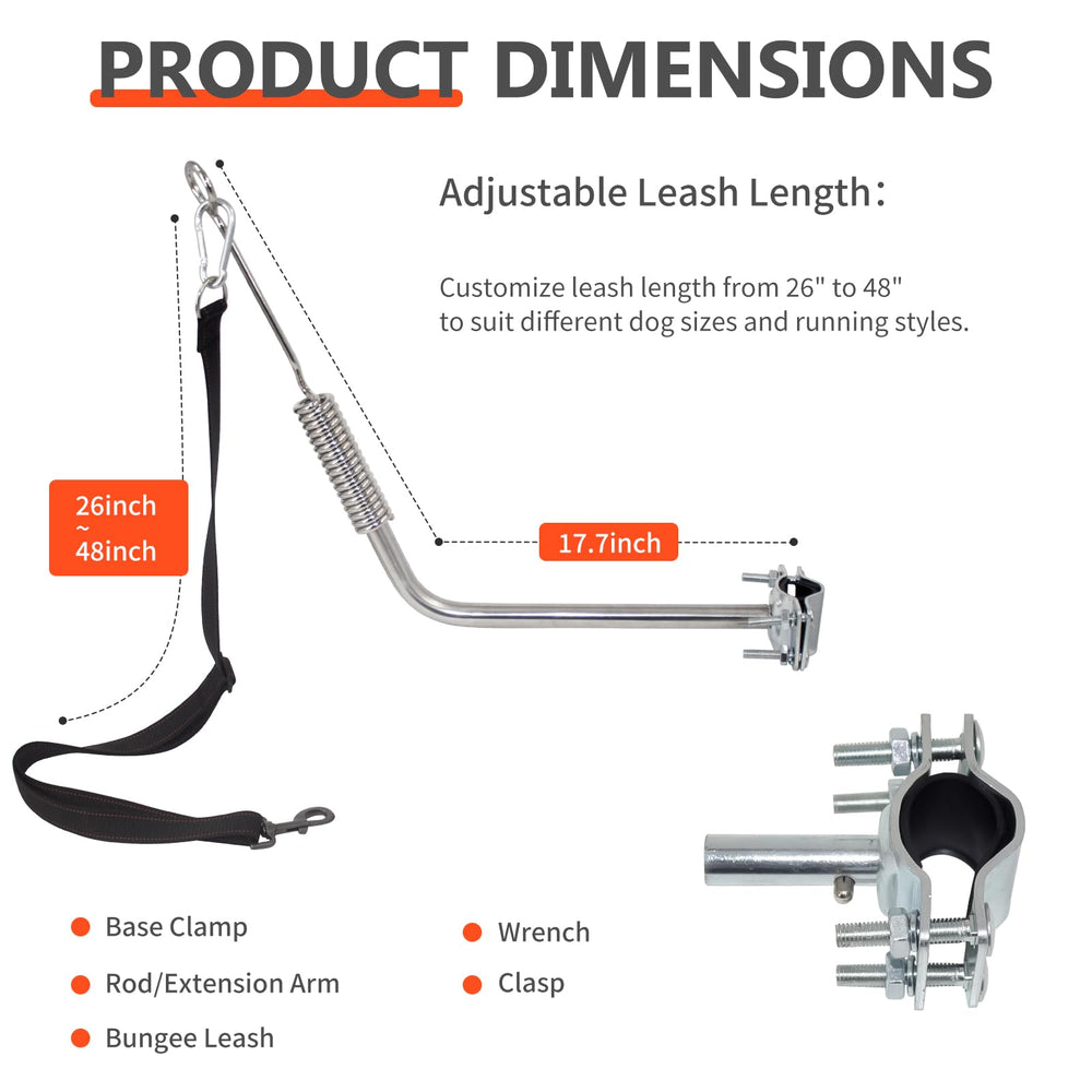 Sukubiui Bike Dog Leash Pivot Arm demonstrates 14-inch wheel clearance for safer rides