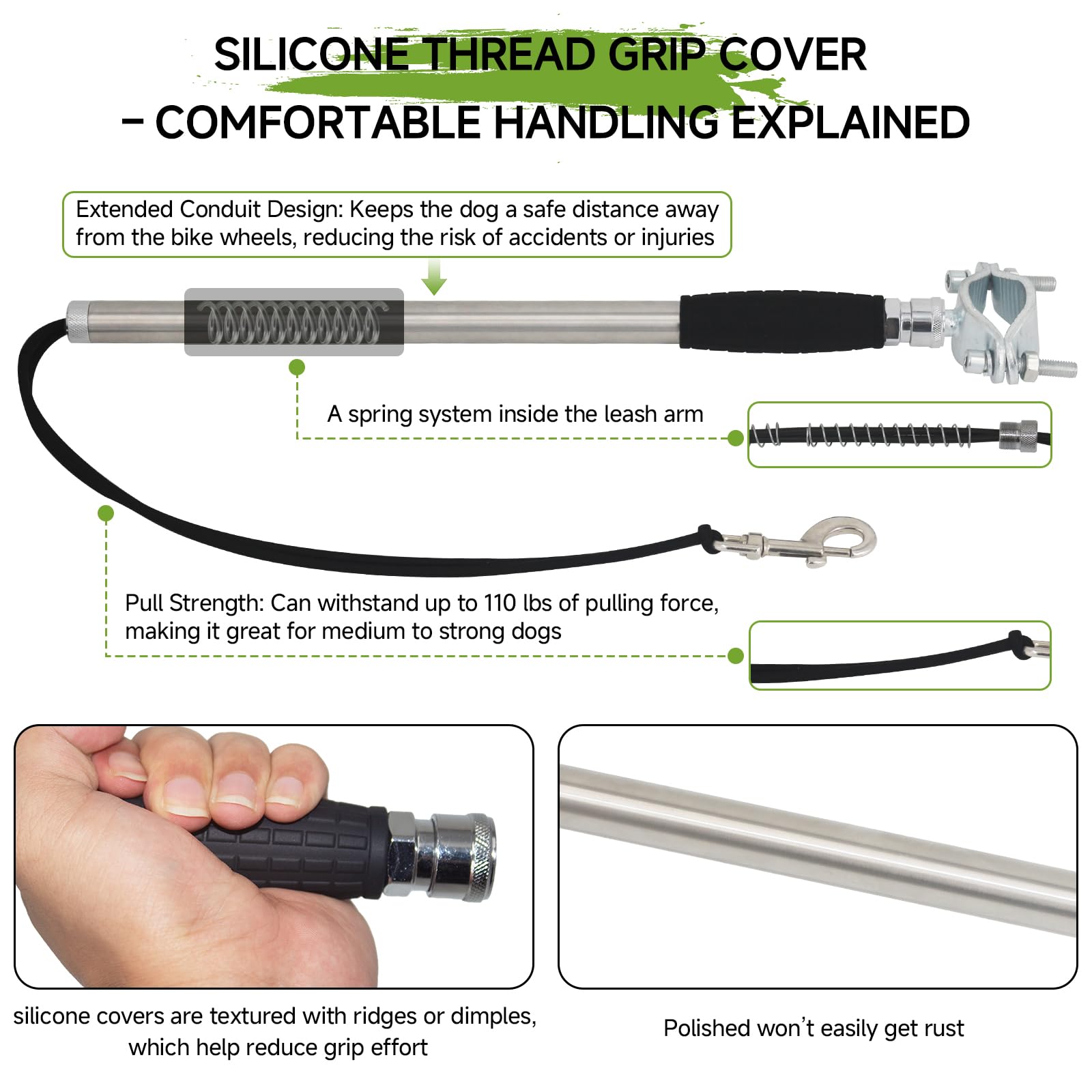 Sukubiui quick-install leash attachment for bikes simplifies setup and detachment.